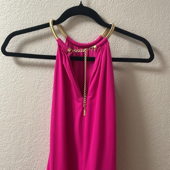 Jessica Simpson Hot Pink Halter Mini Dress with Gold Chain Necklace - Picture 3 of 5